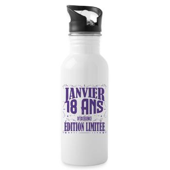 Janvier 18 ans. Cadeau 18 ans janvier anniversaire - Gourde avec paille intégrée - blanc - Droite