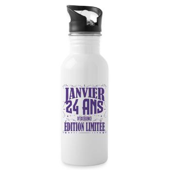 Janvier 24 ans. Cadeau 24 ans janvier anniversaire - Gourde avec paille intégrée - blanc - Droite