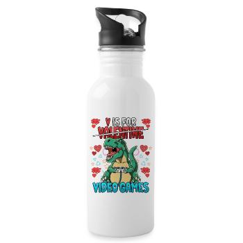 V Is For Video Games Valentinstag Gamer - Trinkflasche mit integriertem Trinkhalm - Weiß - Rechts