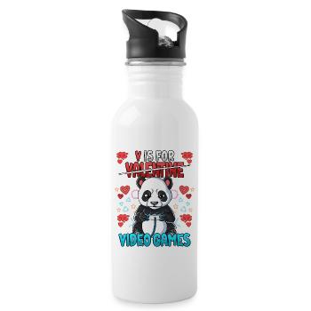 V Is For Video Games Valentinstag Gamer - Trinkflasche mit integriertem Trinkhalm - Weiß - Rechts