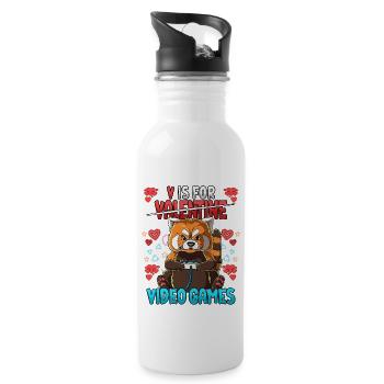 V Is For Video Games Valentinstag Gamer - Trinkflasche mit integriertem Trinkhalm - Weiß - Rechts