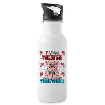 V Is For Video Games Valentine's Day Gamer - Water bottle with straw - white - Right