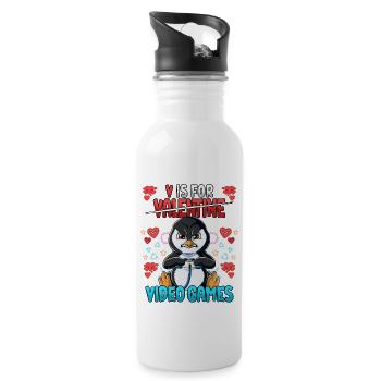 V Is For Video Games Valentinstag Gamer - Trinkflasche mit integriertem Trinkhalm - Weiß - Rechts