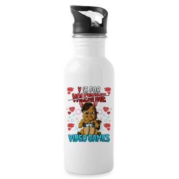 V Is For Video Games Valentinstag Gamer - Trinkflasche mit integriertem Trinkhalm - Weiß - Rechts