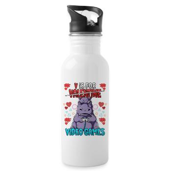 V Is For Video Games Valentinstag Gamer - Trinkflasche mit integriertem Trinkhalm - Weiß - Rechts