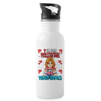 V Is For Video Games Valentinstag Gamer - Trinkflasche mit integriertem Trinkhalm - Weiß - Rechts