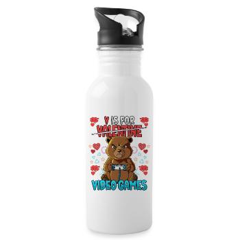 V Is For Video Games Valentinstag Gamer - Trinkflasche mit integriertem Trinkhalm - Weiß - Rechts