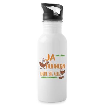 Hühner Ja meine Hühnern haben einen Namen - Trinkflasche mit integriertem Trinkhalm - Weiß - Rechts