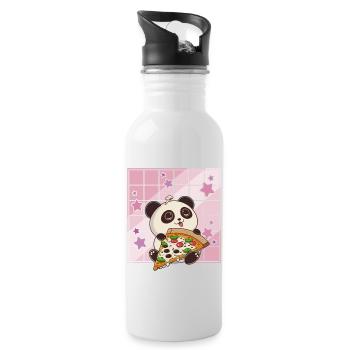 Cute Kawaii Panda Who Eats Pizza Anime Manga - Water bottle with straw - white - Right