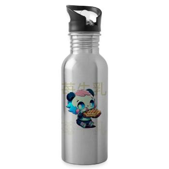 Cute Kawaii Panda Who Eats Waffle Anime Manga - Water bottle with straw - silver - Right