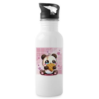 Cute Kawaii Panda Who Eats Waffle Anime Manga - Gourde avec paille intégrée - blanc - Droite