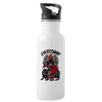 Awesome since 1962, biker's birthday - Water bottle with straw - white - Right