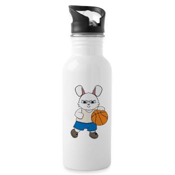 Basketball Kinder HaseI lustige Tiere | Sport | K - Trinkflasche mit integriertem Trinkhalm - Weiß - Rechts