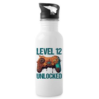 Level 12 Jahre Gaming 12er 12 Geburtstag - Trinkflasche mit integriertem Trinkhalm - Weiß - Rechts