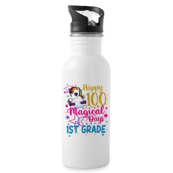 Einhorn glückliche 100 magische Tage der 1. Klasse - Trinkflasche mit integriertem Trinkhalm - Weiß - Rechts