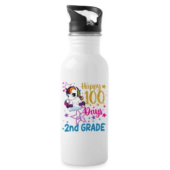 Süßes Einhorn Glückliche 100 Tage der 2. Klasse - Trinkflasche mit integriertem Trinkhalm - Weiß - Rechts