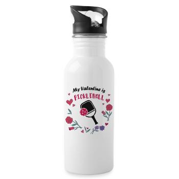 Mein Valentin ist Pickleball - Trinkflasche mit integriertem Trinkhalm - Weiß - Rechts