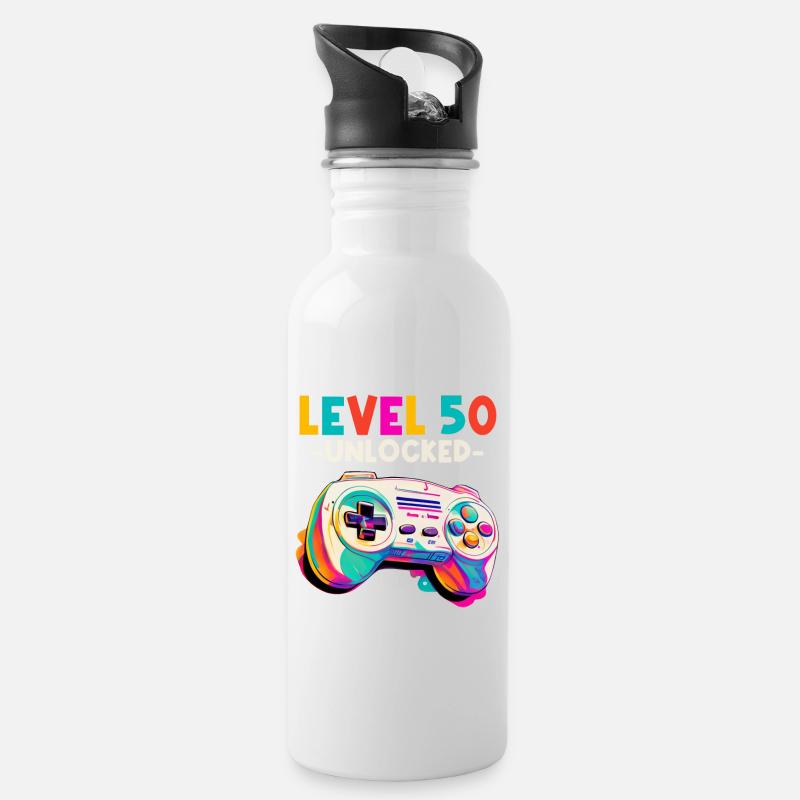 Niveau 50 ans Gaming 50s 50 Anniversaire - Gourde avec paille intégrée - blanc
