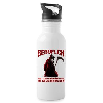 Beruflich schon immer was mit Menschen machen - Trinkflasche mit integriertem Trinkhalm - Weiß - Rechts