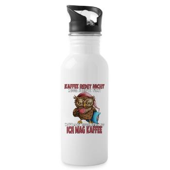Eule Kaffee Morgenmuffel Langschläfer Frühstück - Trinkflasche mit integriertem Trinkhalm - Weiß - Rechts