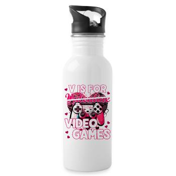 Valentinstag gaming funny design - Trinkflasche mit integriertem Trinkhalm - Weiß - Rechts