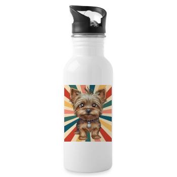 Cute Yorkshire Terrier Dog Breed 80s 90s Retro - Water bottle with straw - white - Right