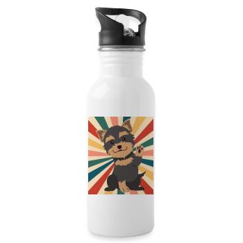 Cute Yorkshire Terrier Dog Breed 80s 90s Retro - Water bottle with straw - white - Right