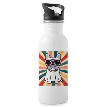 Niedliche französische Bulldogge Hunderasse 80er 90er Jahre Retro-Stil - Trinkflasche mit integriertem Trinkhalm - Weiß - Rechts