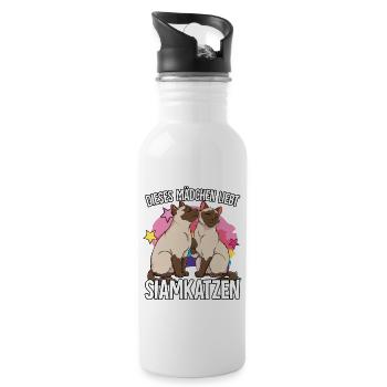 Dieses Mädchen liebt Siamkatzen - Trinkflasche mit integriertem Trinkhalm - Weiß - Rechts