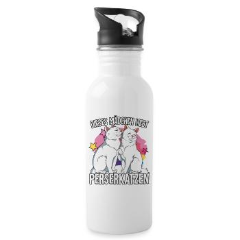 Dieses Mädchen liebt Perserkatzen - Trinkflasche mit integriertem Trinkhalm - Weiß - Rechts