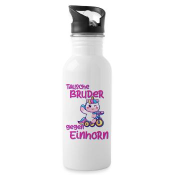 Tausche Bruder gegen Einhorn Schwester Lustig Fun - Trinkflasche mit integriertem Trinkhalm - Weiß - Rechts