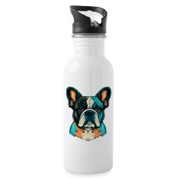 Cute French Bulldog in abstract colors - Water bottle with straw - white - Right