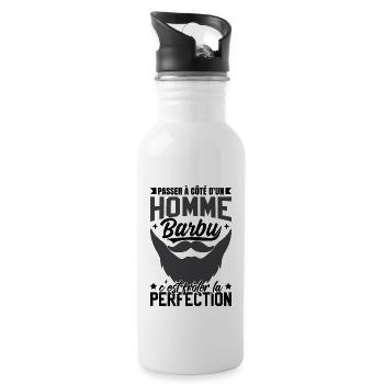 Homme Barbe Humour - Gourde avec paille intégrée - blanc - Droite