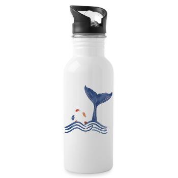 Ailerons de baleine et poissons - Gourde avec paille intégrée - blanc - Droite