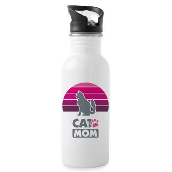 Cat mom - Water bottle with straw - white - Right