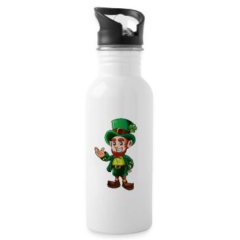 Cute Leprechaun for St Patricks Day Funny - Water bottle with straw - white - Right