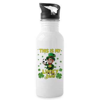 Lucky Leprechaun Kinder Fußball St. Patricks Tag - Trinkflasche mit integriertem Trinkhalm - Weiß - Rechts