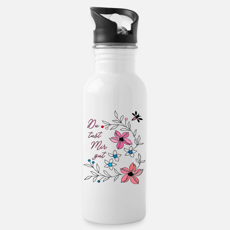 du tust mir gut, Blumenranke - Trinkflasche mit integriertem Trinkhalm - Weiß