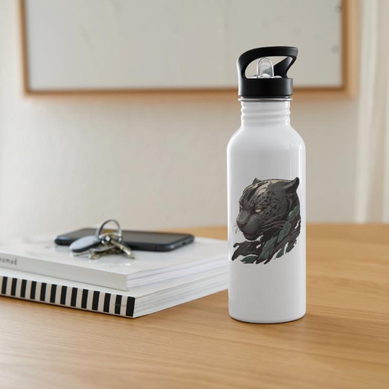Kopf eines dunklen Panthers Trinkflasche mit integriertem Trinkhalm