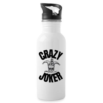crasy joker, crazy, gift man, woman, humor - Water bottle with straw - white - Right