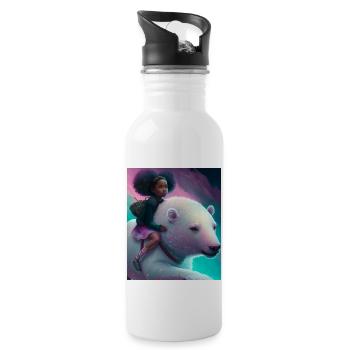 Schwarzes Mädchen reitet auf Eisbär - Trinkflasche mit integriertem Trinkhalm - Weiß - Rechts