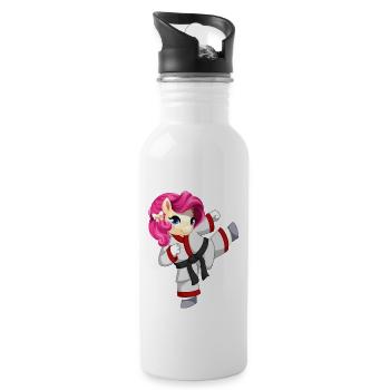 Karate Einhorn - Trinkflasche mit integriertem Trinkhalm - Weiß - Rechts