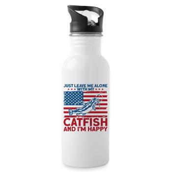 Seul avec le poisson-chat cadeau de pêche au poisson-chat heureux - Gourde avec paille intégrée - blanc - Droite