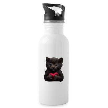 Happy Valentines Day Katze - Trinkflasche mit integriertem Trinkhalm - Weiß - Rechts