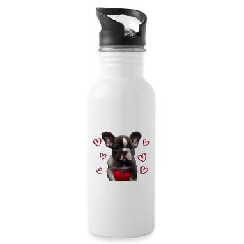 Je vole des cœurs chien Frenchie français bulldog - Gourde avec paille intégrée - blanc - Droite