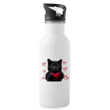 Je vole des cœurs chat - Gourde avec paille intégrée - blanc - Droite