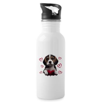 I steal hearts Dog Beagle - Water bottle with straw - white - Right