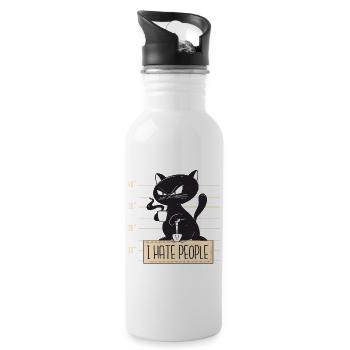 Katze I Hate People - Trinkflasche mit integriertem Trinkhalm - Weiß - Rechts