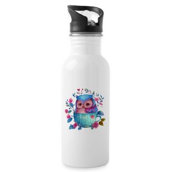 owl animal sweet wild bird zoo forest nature child - Water bottle with straw - white - Right