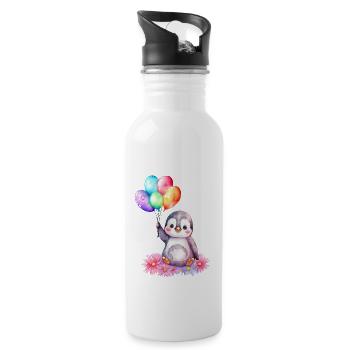 penguin animal cute antarctica bird zoo winter cold - Water bottle with straw - white - Right